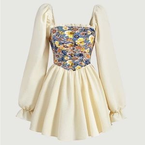Floral Cream Bell Sleeve Dress Cottagecore